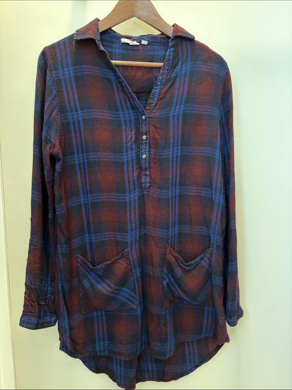 Harlow Plaid Henley Top in Navy and Burgundy
